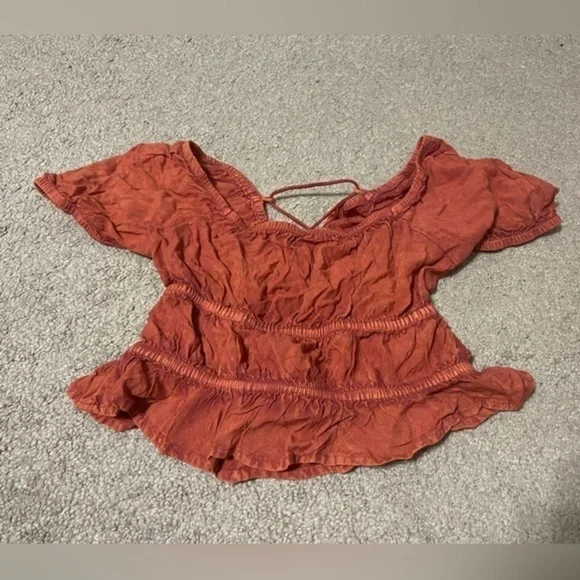 Rebellion Burnt Orange Crop Top with open tie up back Size Small - Picture 3 of 9